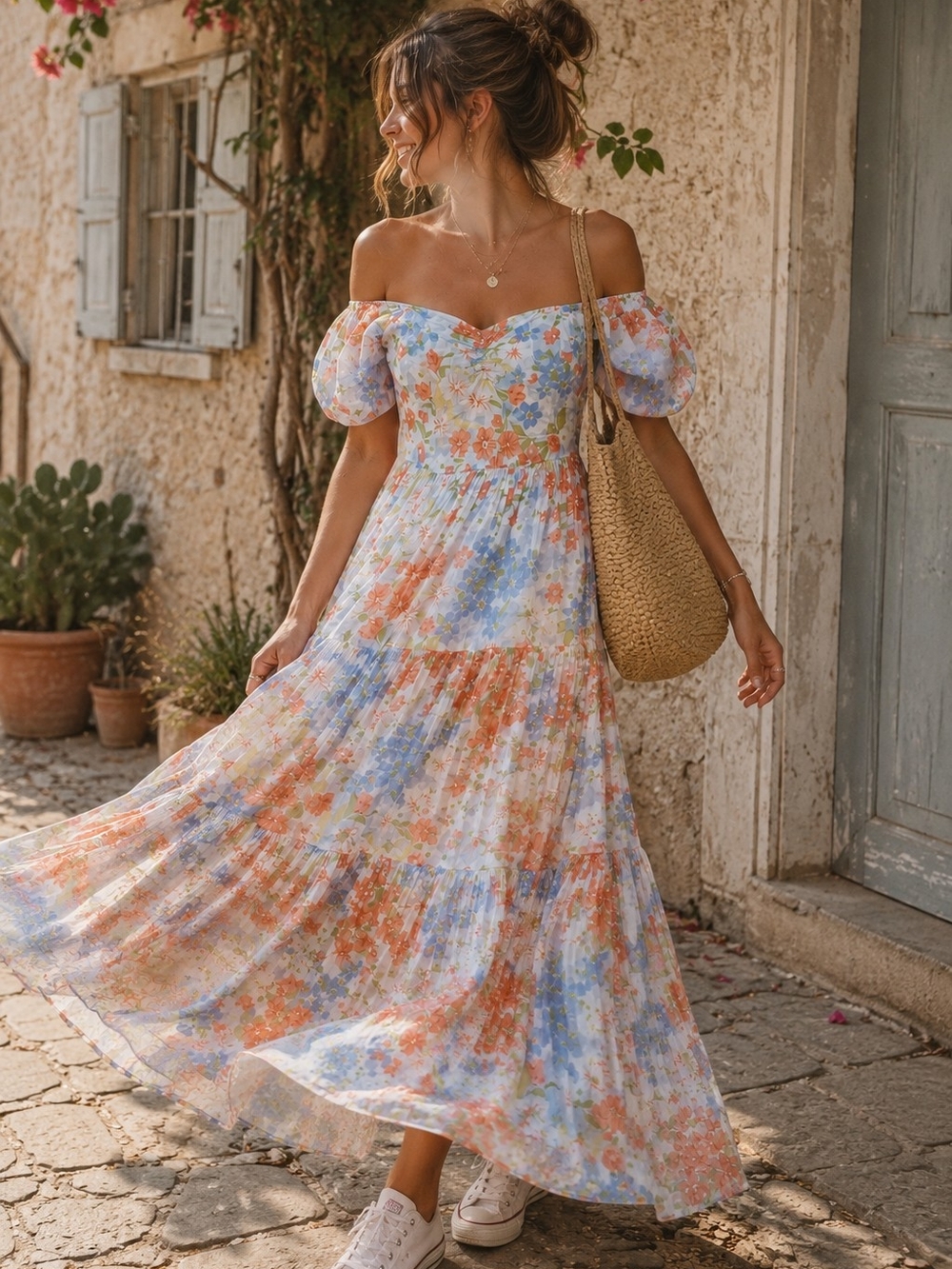 Billabong Floral Off-Shoulder Maxi Dress – Size Small
